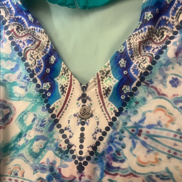 Prana Teal and Cream Patterned One Piece Swimsuit - Picture 7 of 8